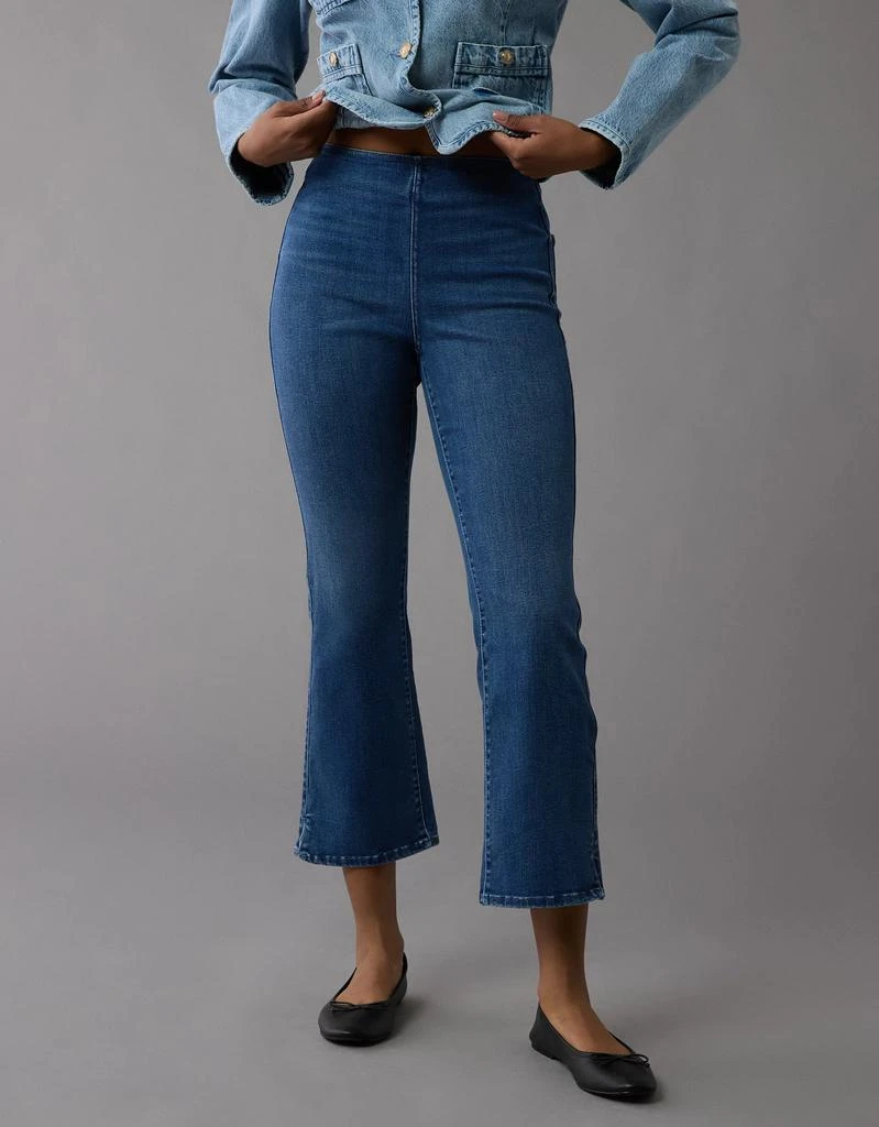 Shop AE Luxe Pull-On High-Waisted Kick Bootcut Crop Jean on Sale