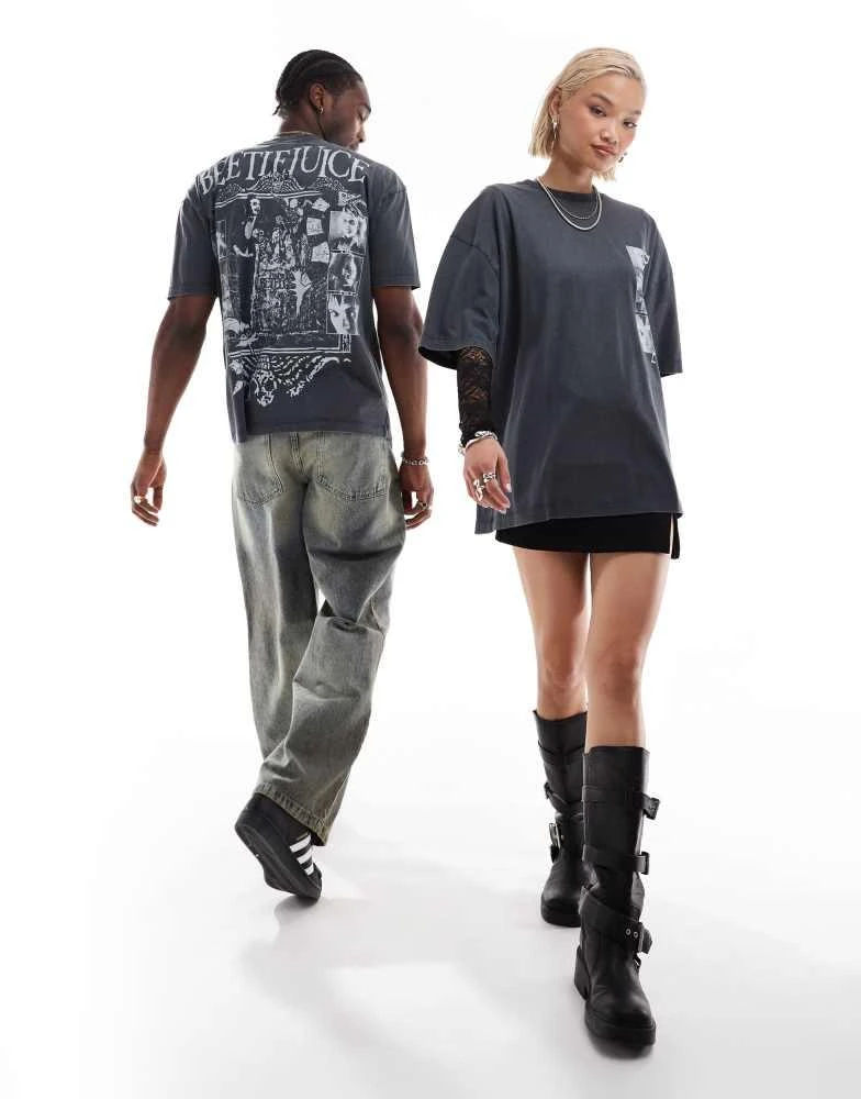 ASOS ASOS DESIGN Halloween unisex oversized t-shirt with Beetlejuice prints in washed black 3