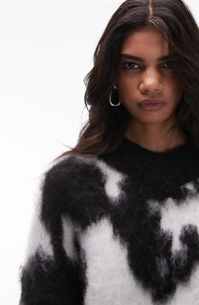 Topshop Cow Print Fluffy Mock Neck Sweater 3