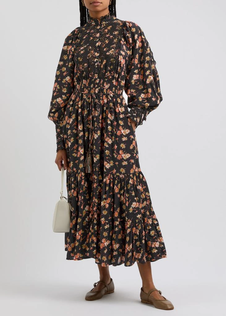 BYTIMO Floral-print embroidered cotton-blend midi dress 4