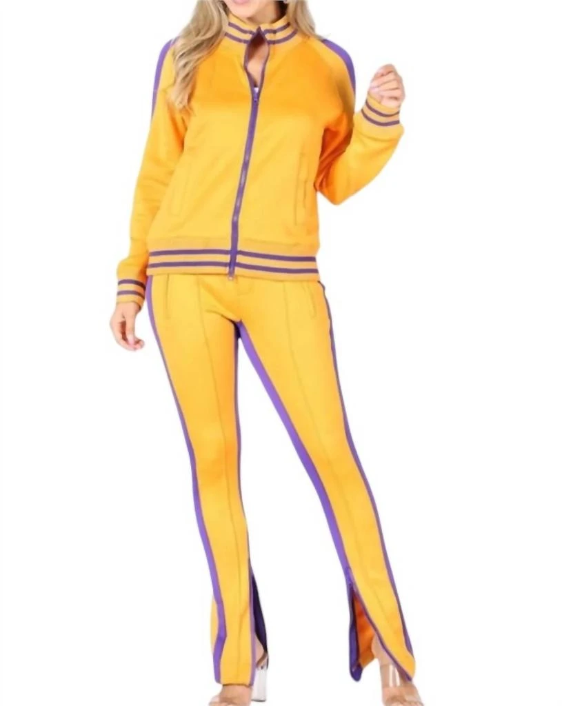 The Set Jacket And Pant Set In Gold & Purple 1