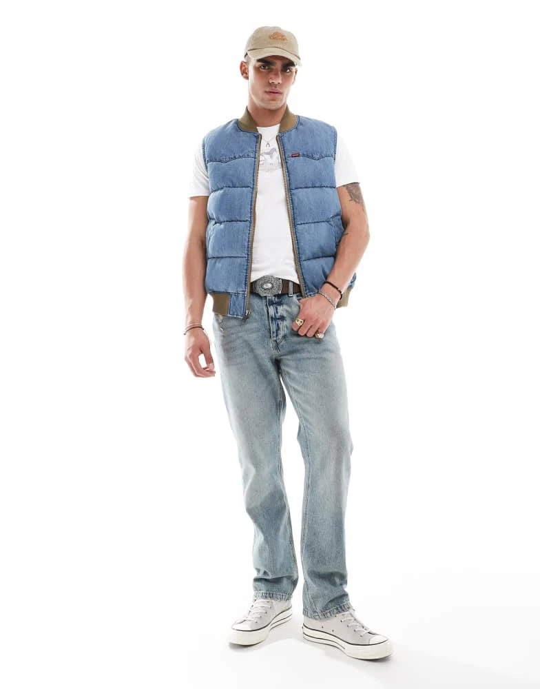 Levi's Levi's western super down denim puffer vest in mid blue 3
