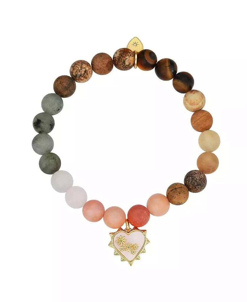 Unwritten Mother of Pearl Heart and Star Multi Color Stone Beaded Stretch Bracelet 1