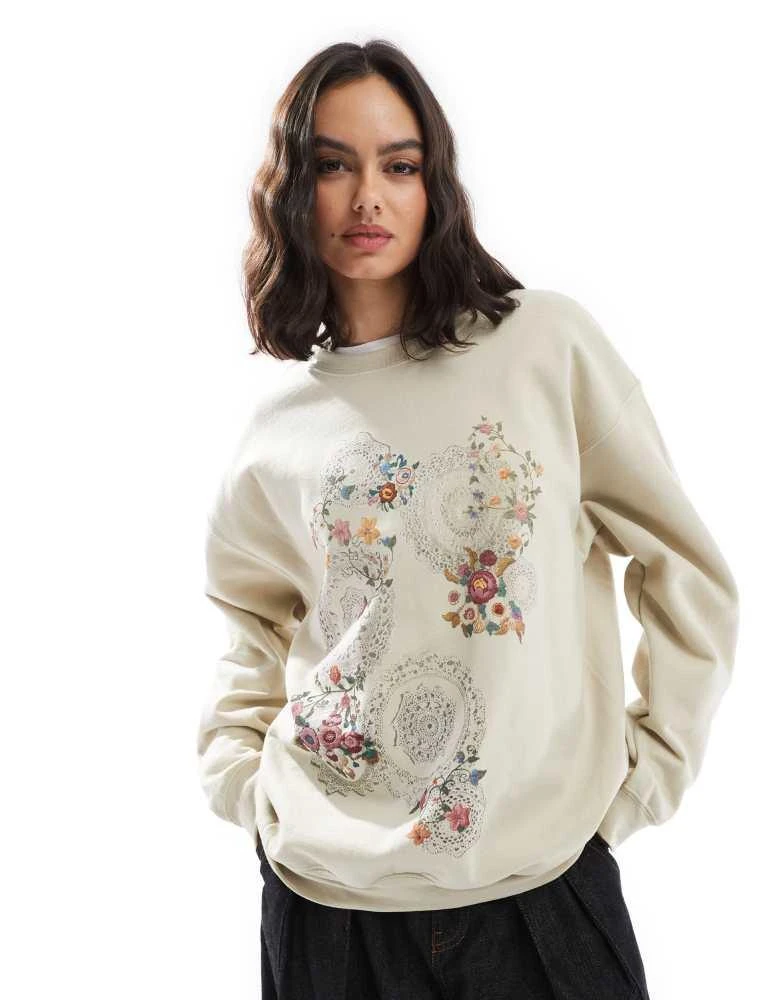 Miss Selfridge Miss Selfridge floral tapestry oversized sweatshirt in sand 1