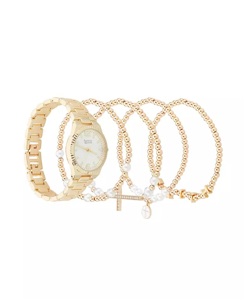 American Exchange Women's Shiny Gold Metal Alloy Analog Watch 33mm with Stackable Bracelets Gift Set