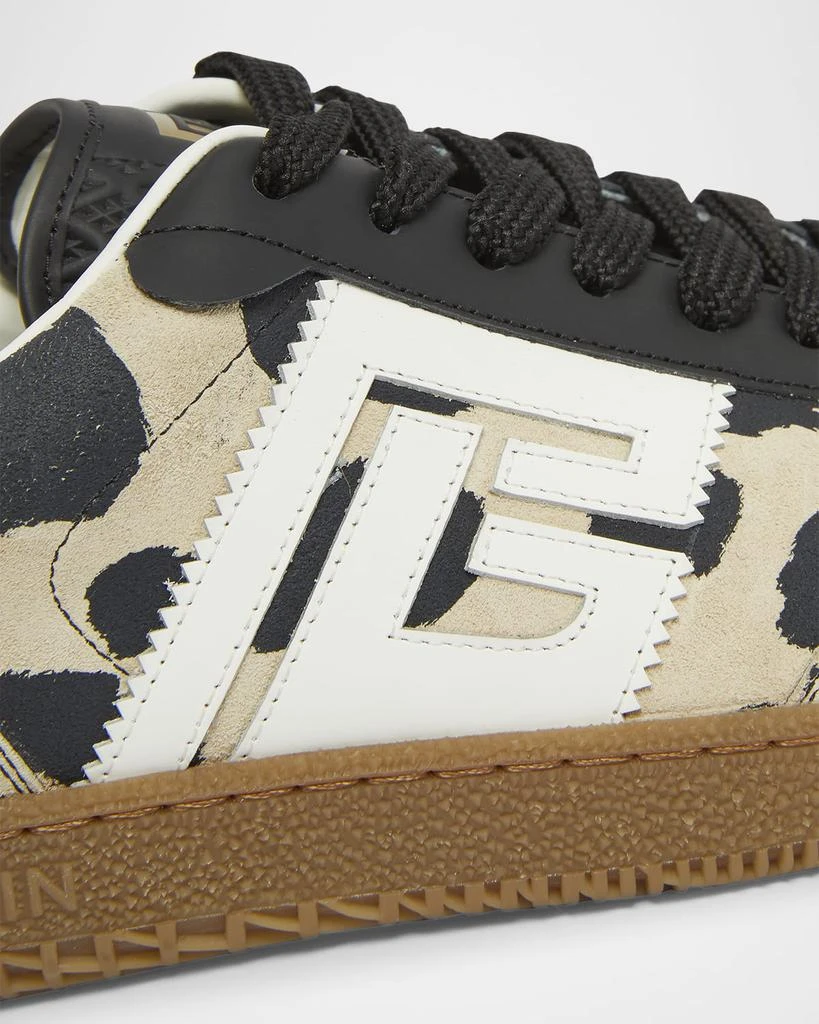 Balmain Swan Snow Leopard-Print Suede Low-Top Sneakers 6