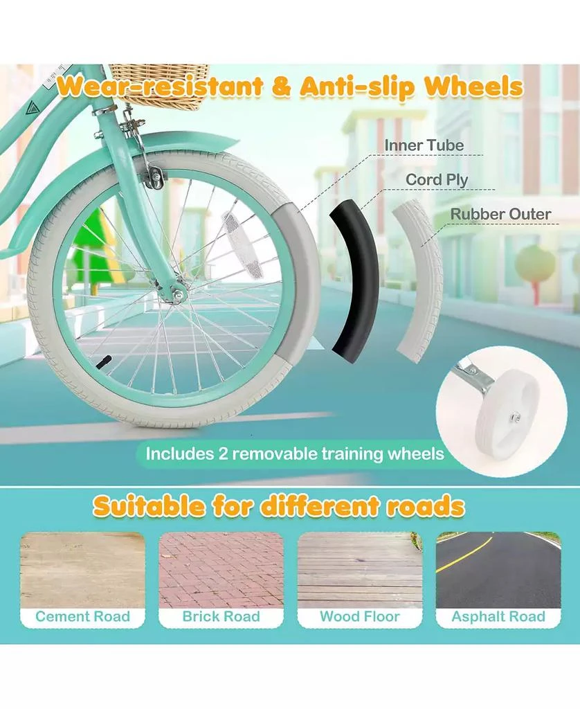 Costway 18" Kid's Bike with Training Wheels Adjustable Handlebar Seat Handbrake 5