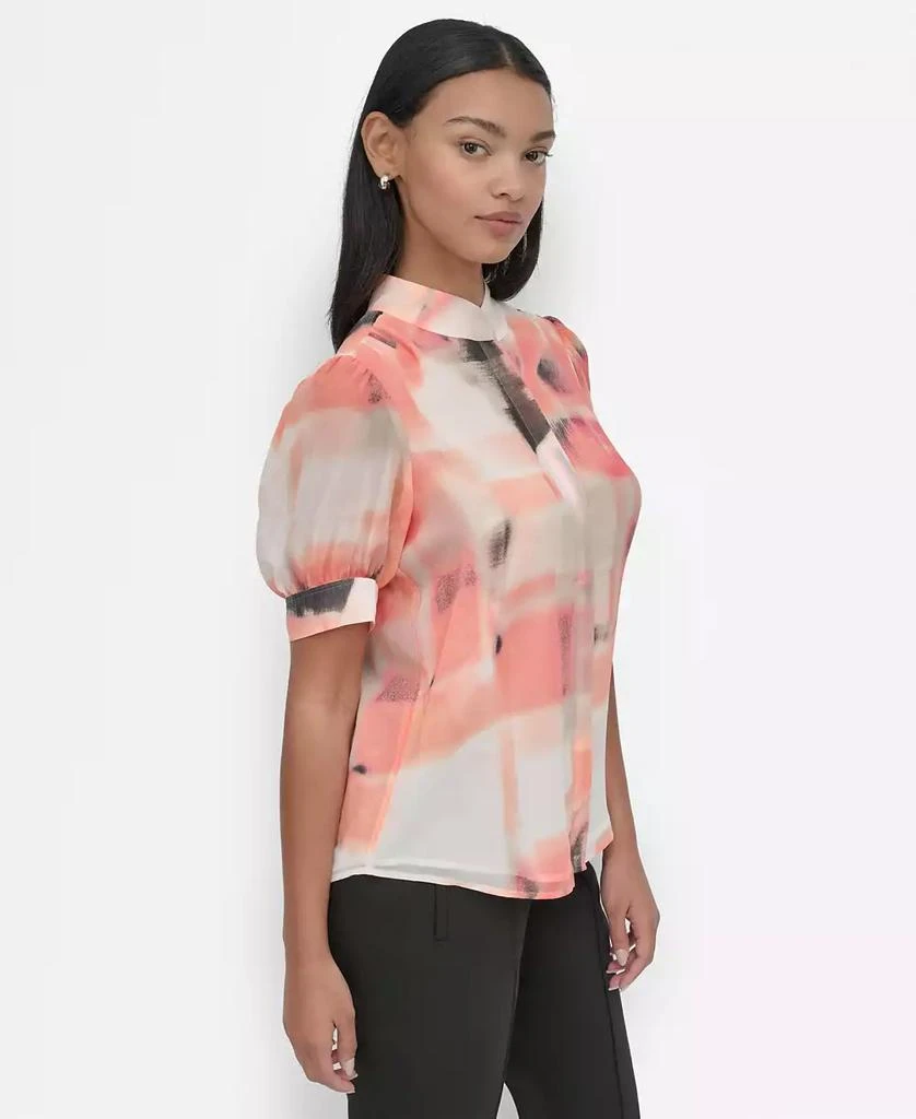 DKNY Women's Printed Puff-Sleeve Button-Front Blouse 3