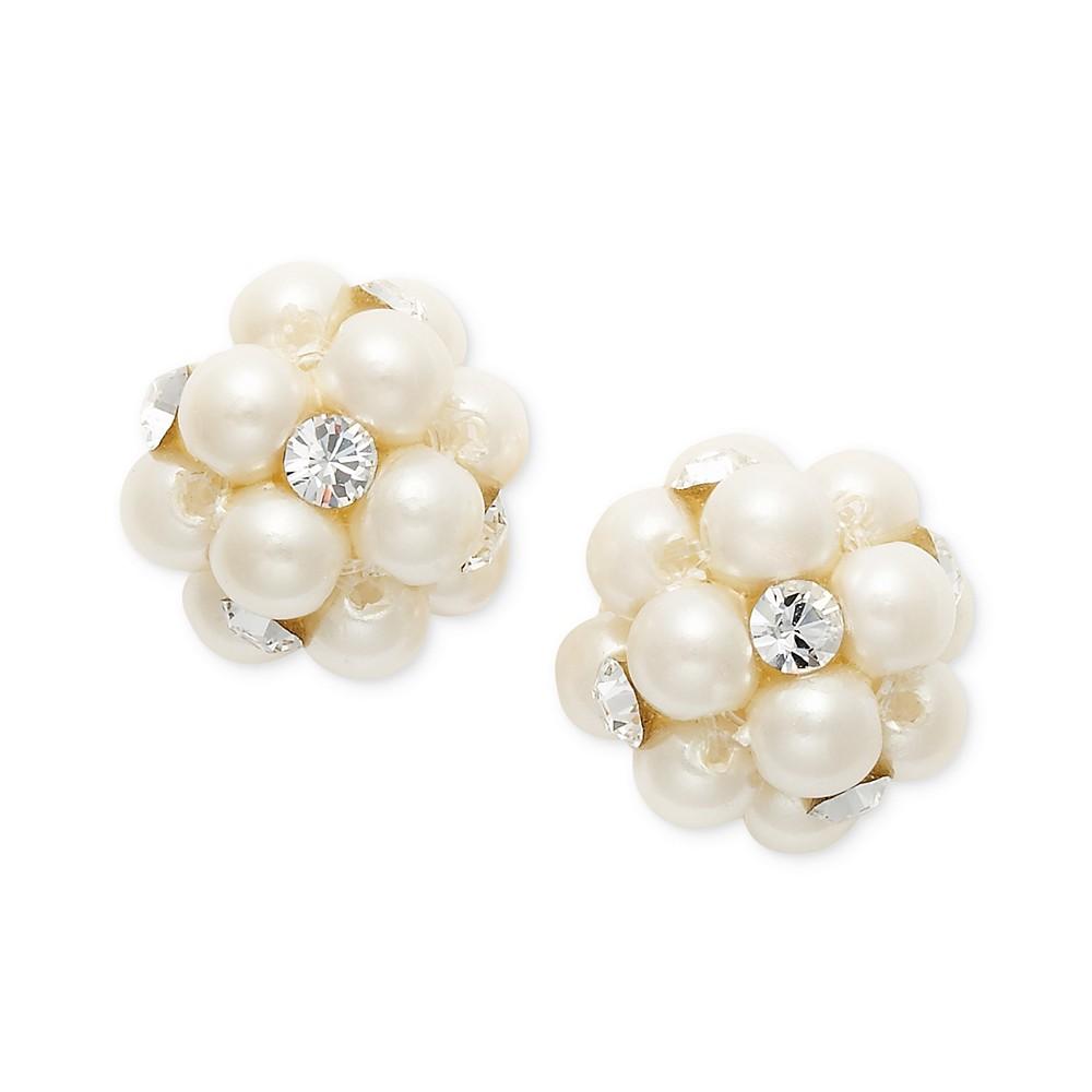 Charter Club Imitation Pearl and Crystal Cluster Earrings, Created for Macy's