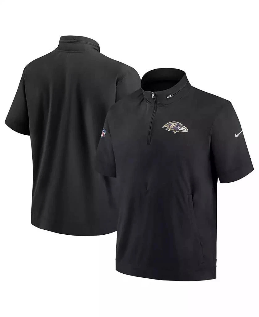 NIKE Men's Black Baltimore Ravens Sideline Coach Short Sleeve Hoodie Quarter-Zip Jacket 1
