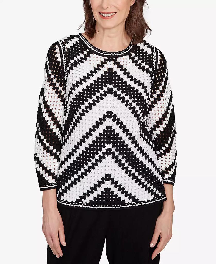 Alfred Dunner Women's Santa Barbara Chevron Crochet Bell Sleeve Top