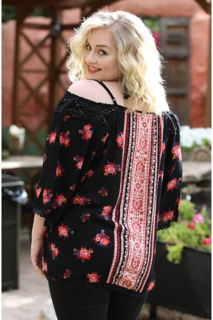 Angie Angie - Floral Twin Print Cold Shoulder Top - PLUS 3