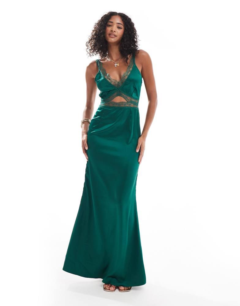 Never Fully Dressed Never Fully Dressed lace cut-out slip maxi dress in emerald