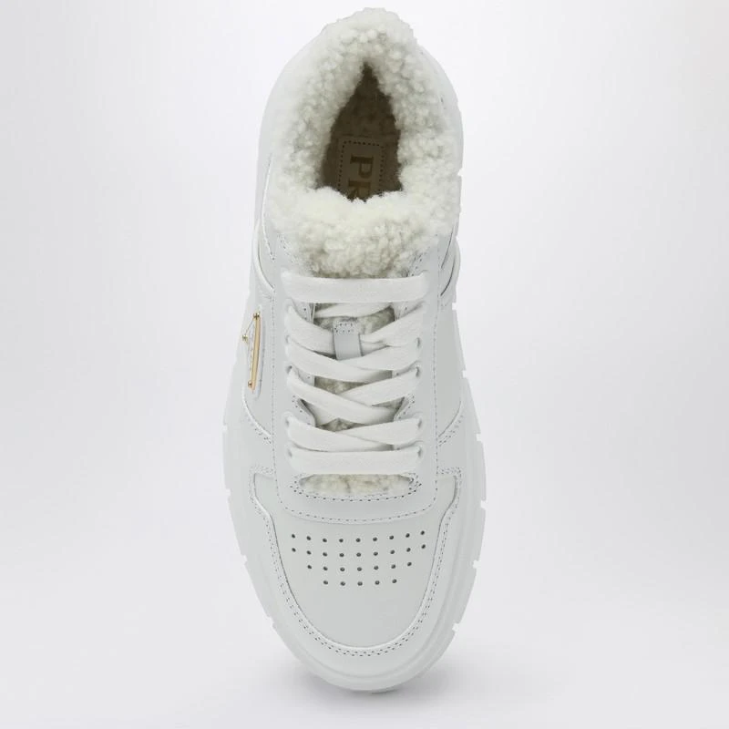 Prada White leather and sheepskin platform sneaker 3