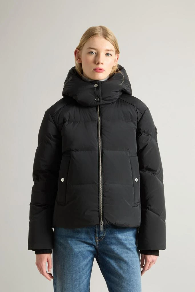 Woolrich Short Alsea Down Jacket in Stretch Nylon with Detachable Hood - Women - Black 1