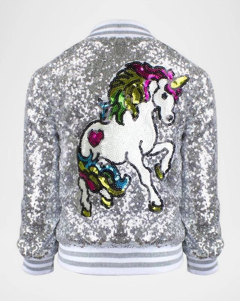 Lola + The Boys Girl's Unicorn Sequined Bomber Jacket, Size 2-14 2
