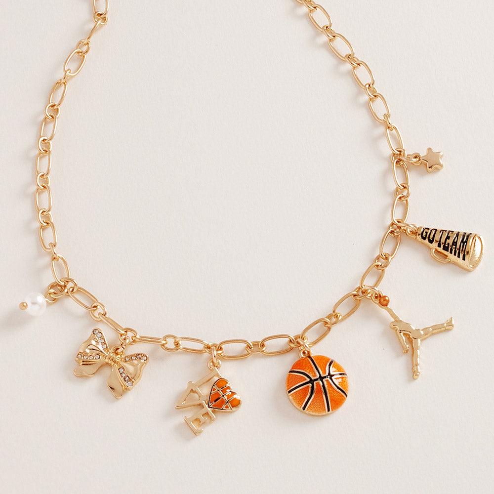 FASHNZFAB Basketball Bow Pearl Charm Necklace