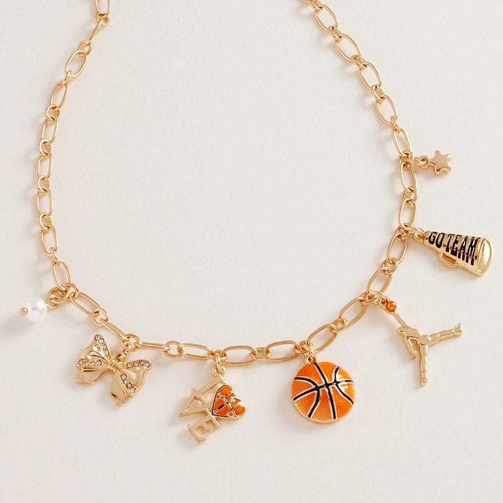 FASHNZFAB Basketball Bow Pearl Charm Necklace 1
