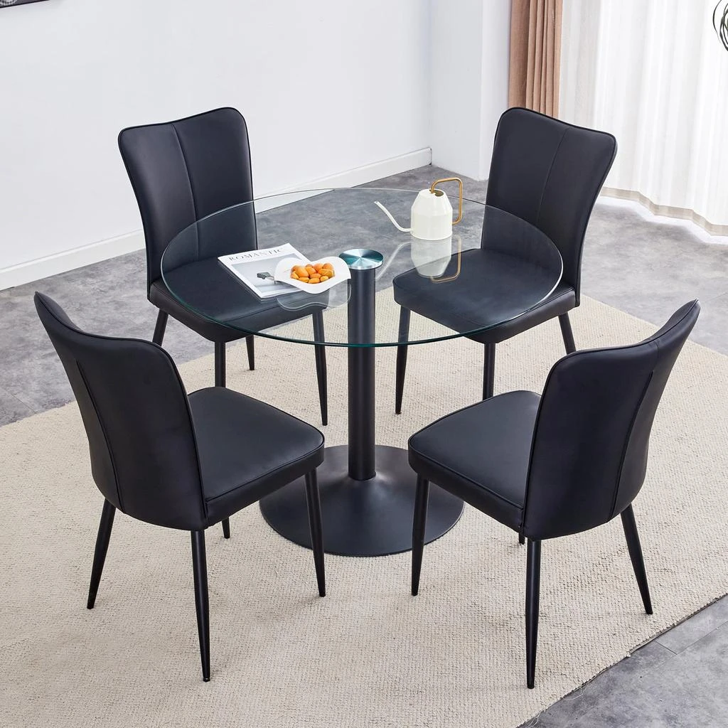 Streamdale Furniture Streamdale 42" Round Glass Dining Table with 4 PU Striped Chairs 5