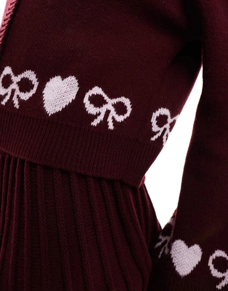 Miss Selfridge Miss Selfridge heart bow valentine cardigan co ord in burgundy 3