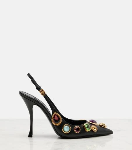 Dolce 
Gabbana DG embellished leather slingback pumps 4