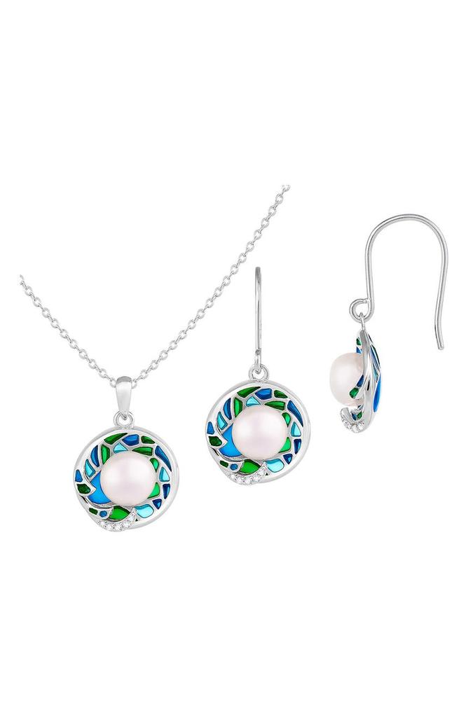 Splendid Pearls Enamel Freshwater Pearl Necklace & Earrings Set