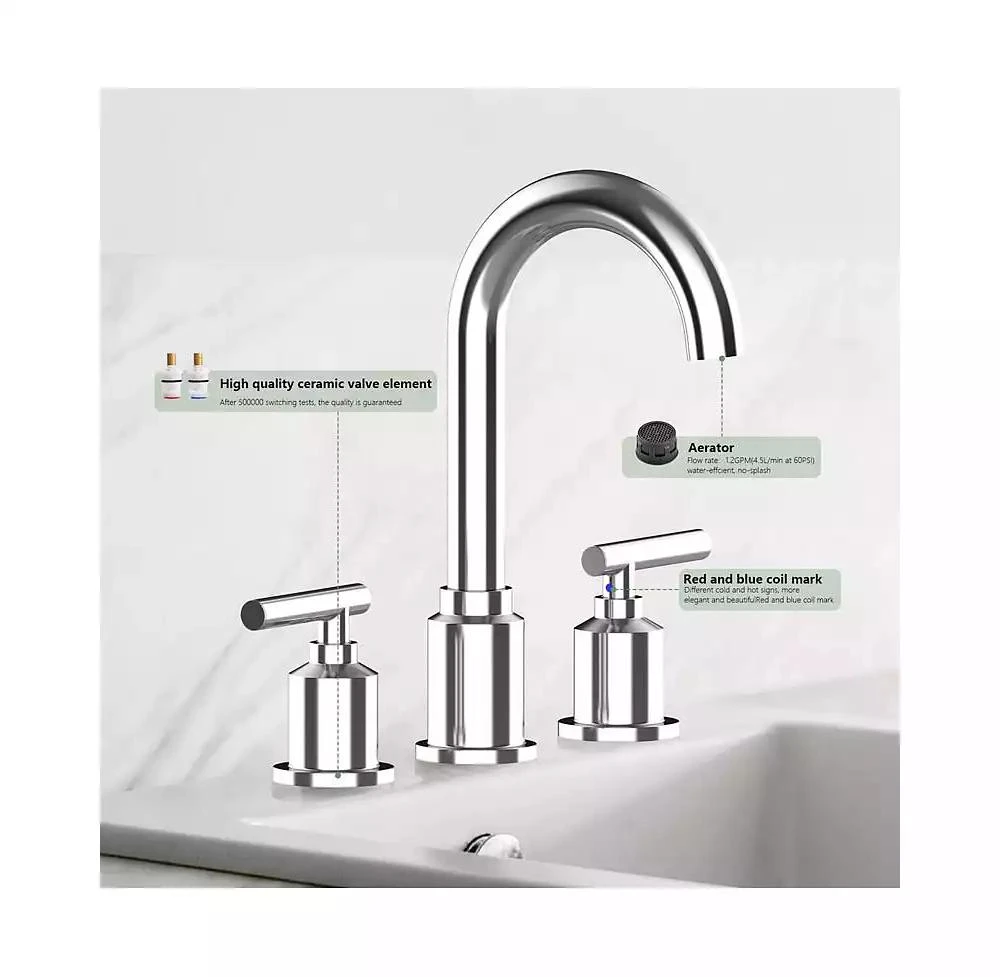 gaomon Bathroom Faucet, Bathroom Sink Faucet, 8 Inch Bathroom Faucet for Sink 3 Hole with Stainless Steel Pop-up Drain for Your Bathroom 3