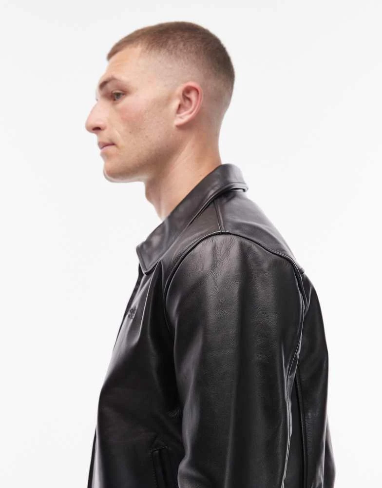 Schott Schott premium  real leather collar detail bomber jacket in black 4