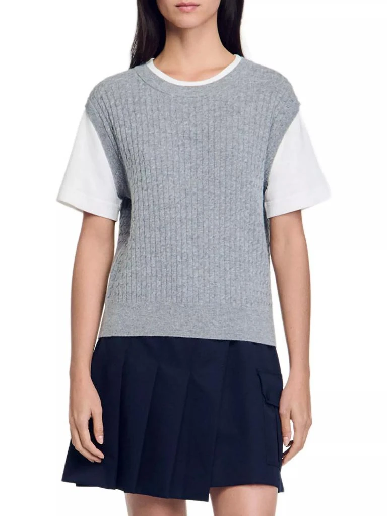 Sandro Dual-Material Knit Jumper 2