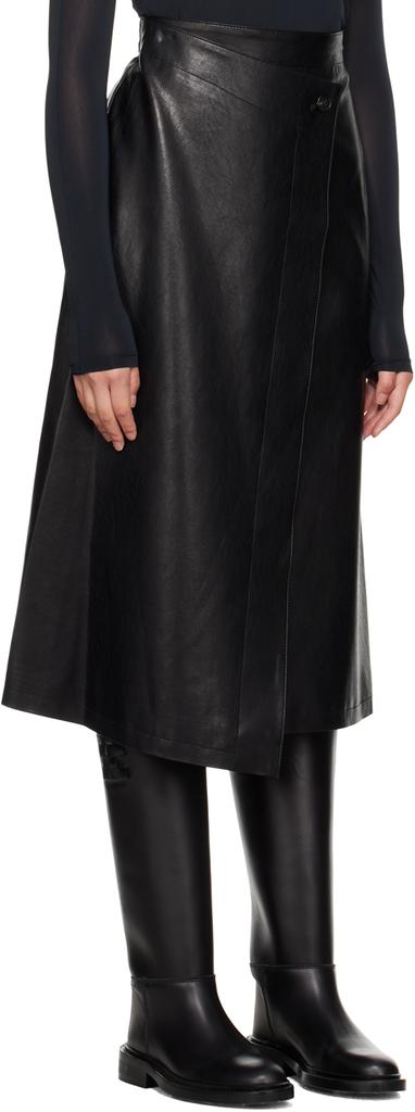 LVIR Black Wrap Faux-Leather Midi Skirt