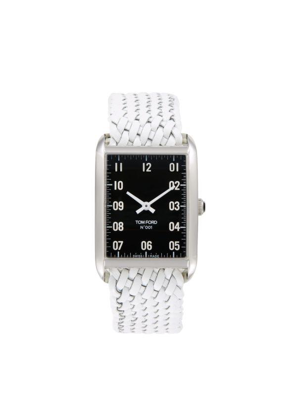 TOM FORD No. 001 30MM Stainless Steel Case & Braided Leather Strap Watch