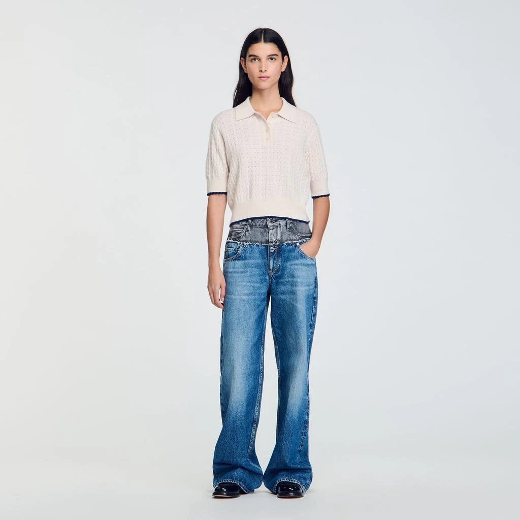Sandro Contrasting Piping Cropped Sweater 1