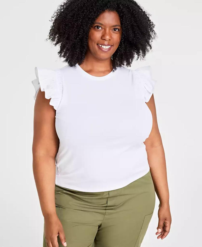On 34th Trendy Plus Size Crewneck Flutter-Sleeve Top, Created for Macy's