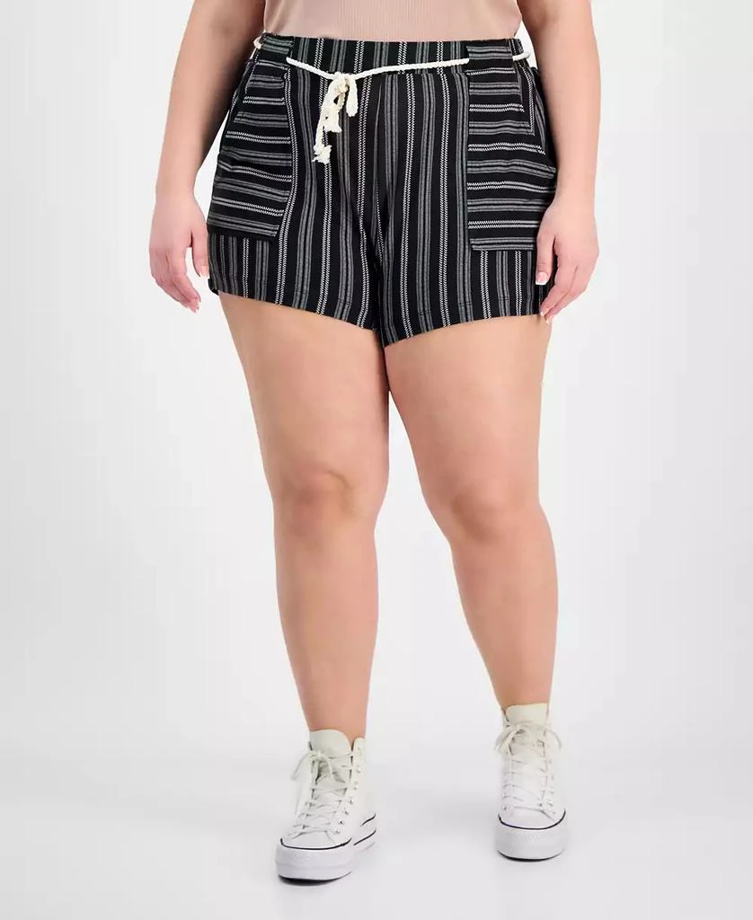 Derek Heart Trendy Plus Size Striped Rope-Belt Shorts 3