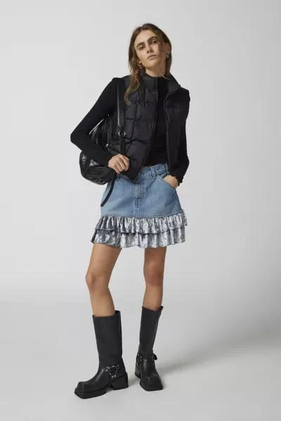 Urban Renewal Urban Renewal Parties Remade Velvet Trim Denim Mini Skirt 1