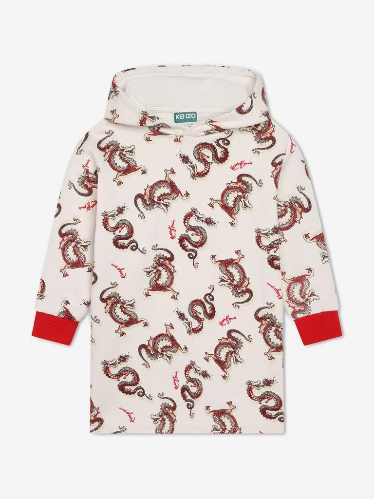 Kenzo KENZO Girls Hooded Dragon Dress in Ivory 1