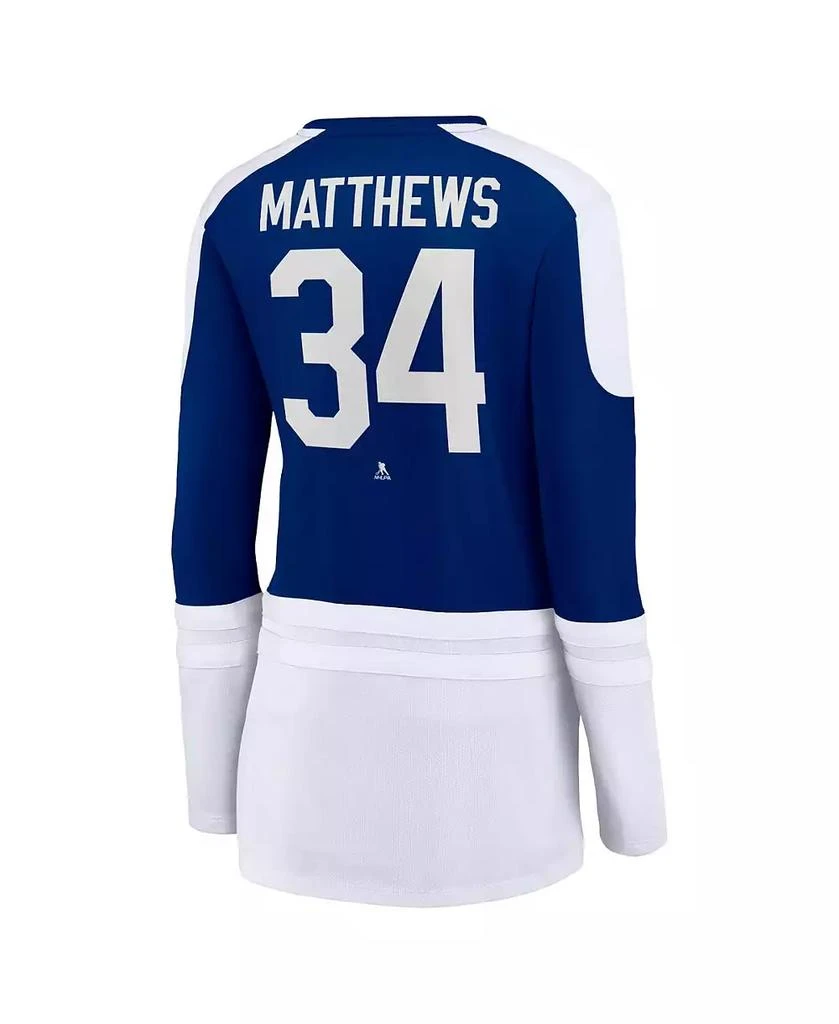 Fanatics Women's Auston Matthews Blue and White Toronto Maple Leafs Power Player Long Sleeve Notch Neck T-shirt 4