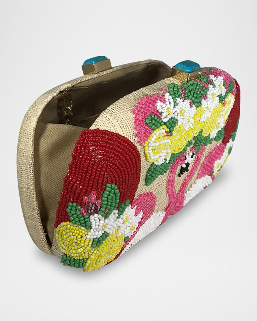 SERPUI Mia Flamingo Beaded Clutch Bag