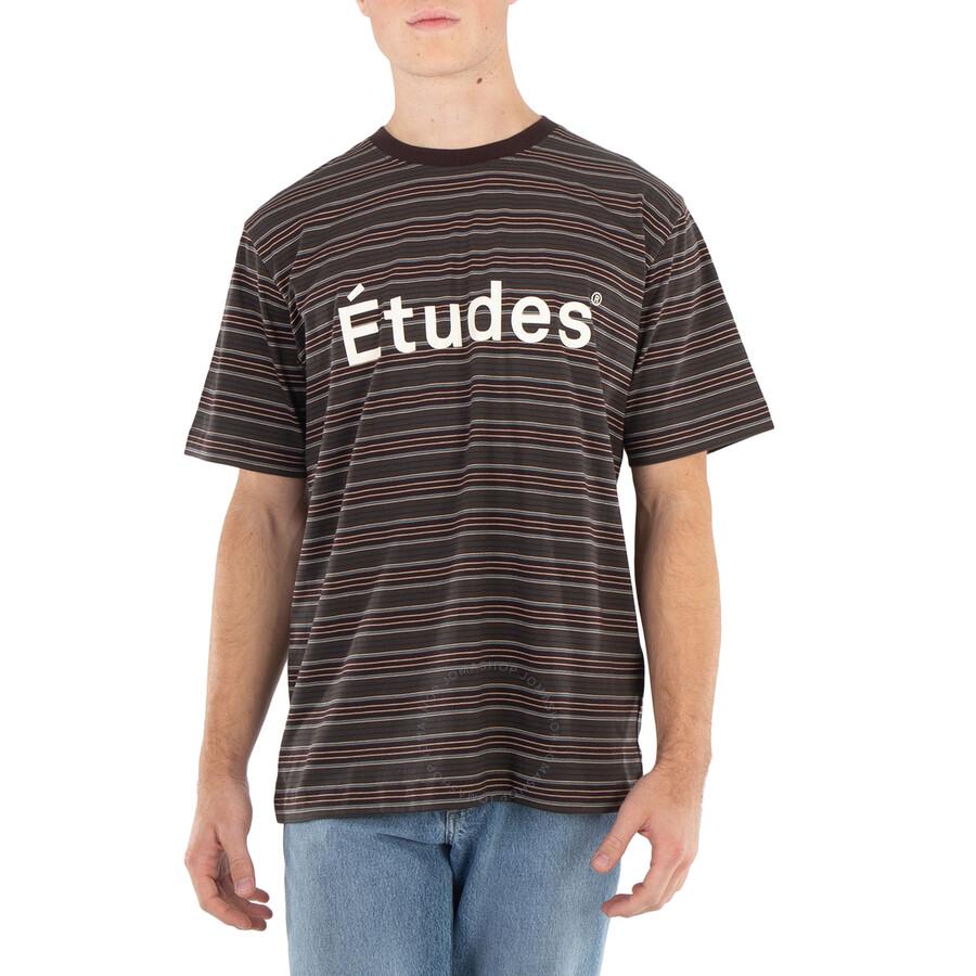 Etudes Brown Striped Wonder Logo T-Shirt