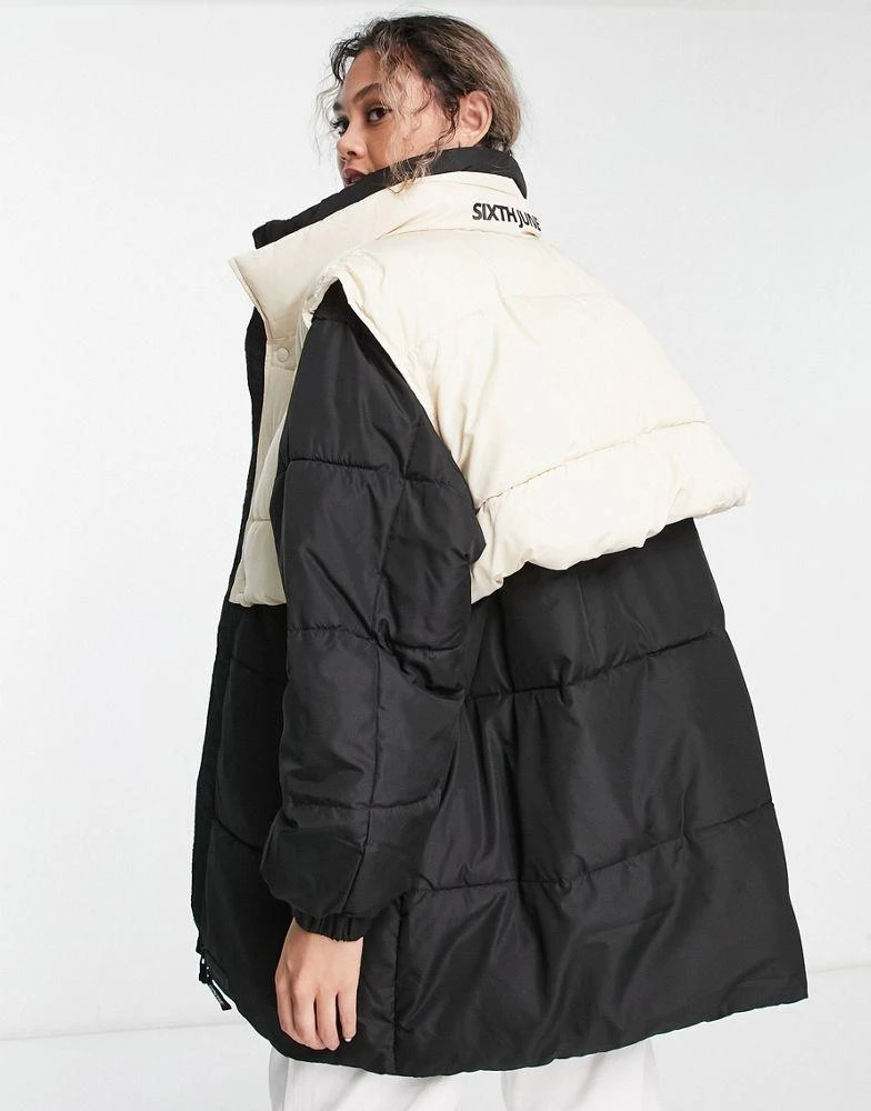 Sixth June Sixth June oversized longline puffer jacket with contrast removable gilet 2