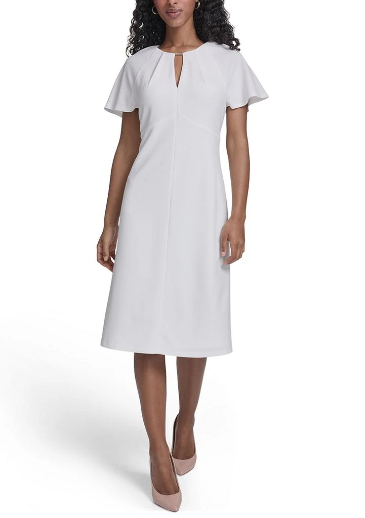 slim fit dress slacks Pink Cotton Poplin Fit and Flare Midi Empire Dress 46" / Petite (5'1" and below)