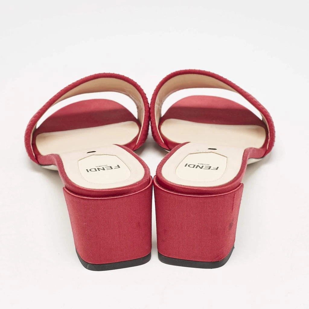 Fendi Fendi Red Satin Logo Embroidered Block Heel Slide Sandals Size 40 5
