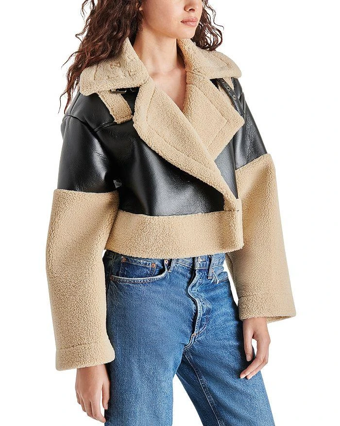 STEVE MADDEN Alaina Faux Leather & Faux Shearling Cropped Coat 5