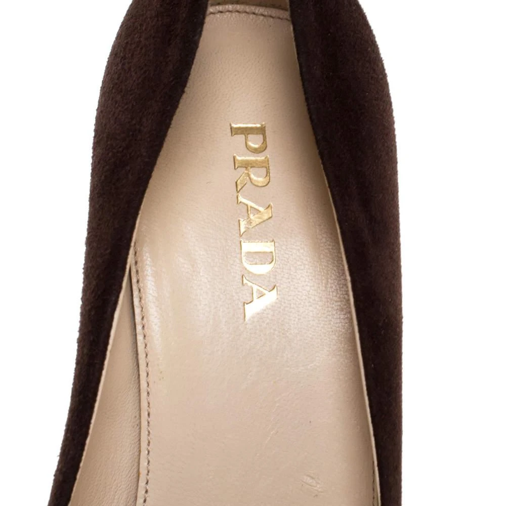 Prada Prada Brown Suede Leather Flower Peep Toe Platform Pumps Size 38 7