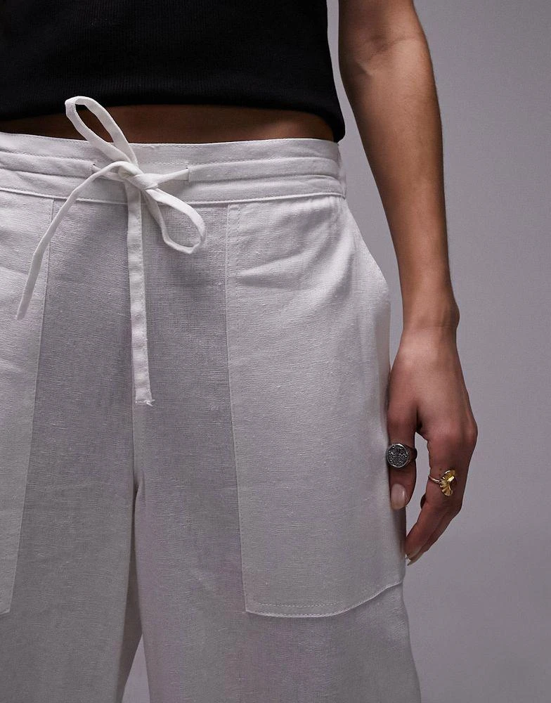 Topshop Topshop straight leg linen trouser in white 3