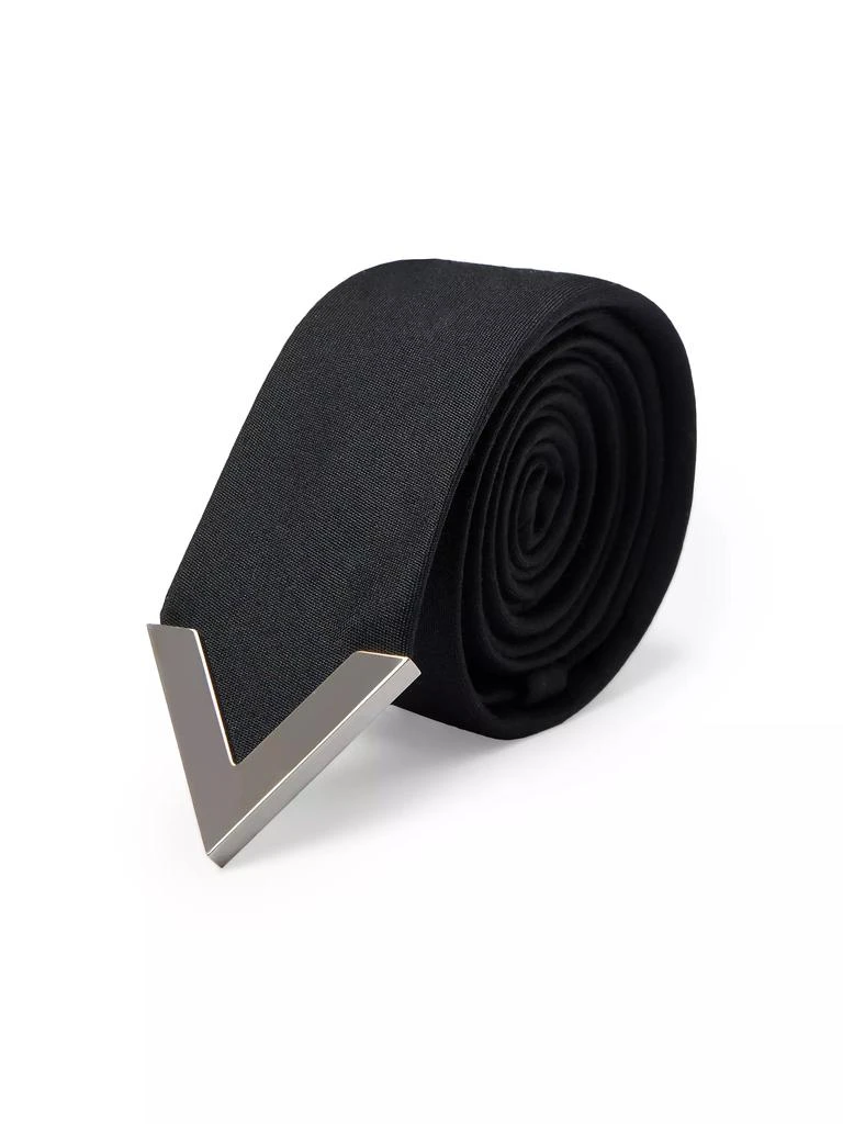 Valentino Wool and Silk Valentie Tie with Metal V Appliqué 1