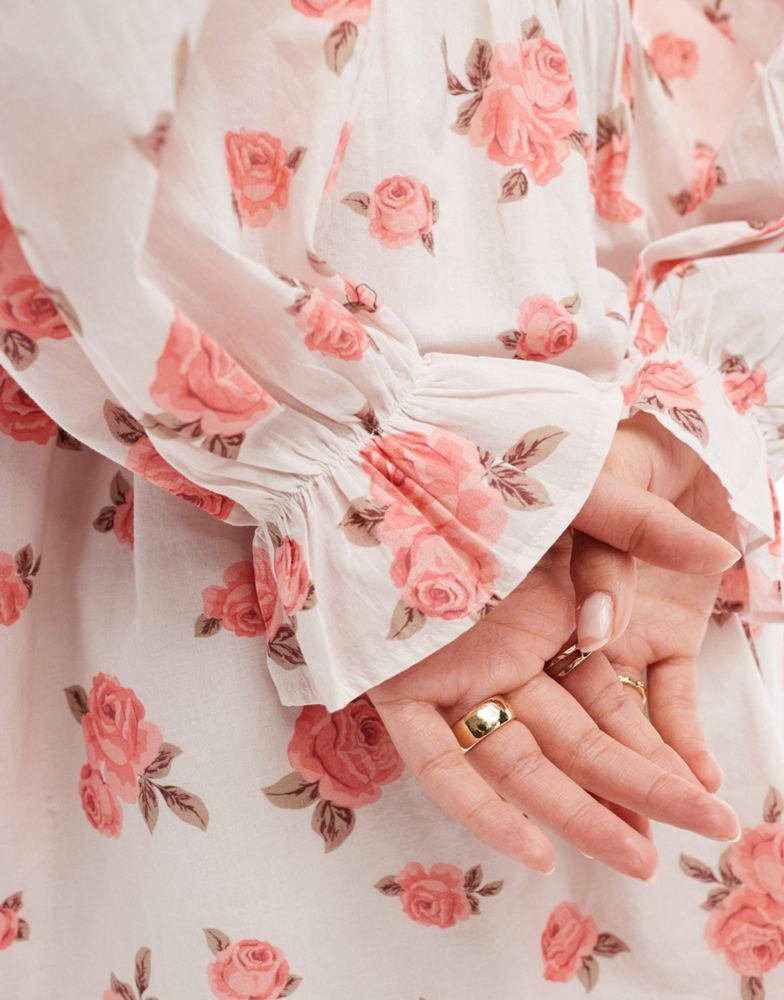 Y.A.S. Y.A.S puff sleeve floral print mini dress in pink rose print