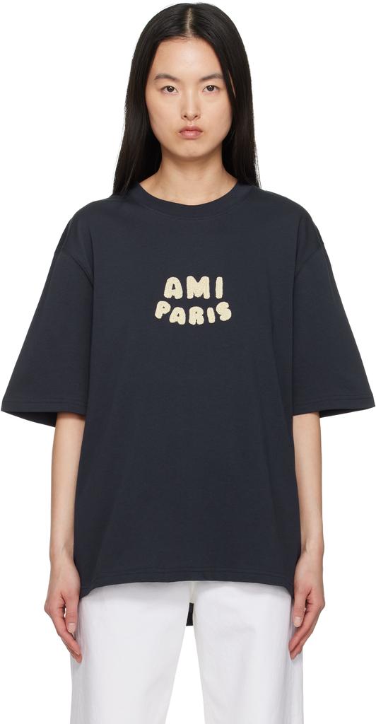 AMI Navy Cotton 'Ami Paris' Patch T-shirt