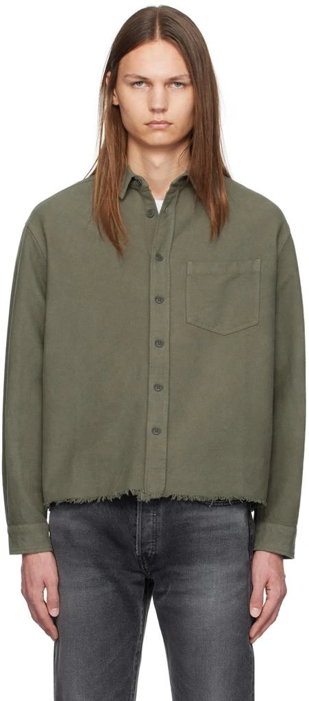 John Elliott Khaki Solid Hemi Oversized Shirt 1