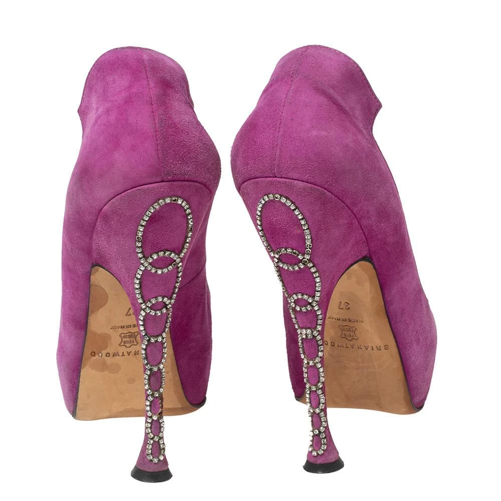 Brian Atwood Brian Atwood Magenta Suede Embellished Chain Heel Peep-Toe Pumps Size 37 5
